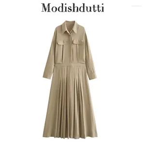 Casual Dresses Modishdutti High Quality 2024 Spring Women Fashion Shirt Style Midi Dress Female Color Long Sleeve Elegant