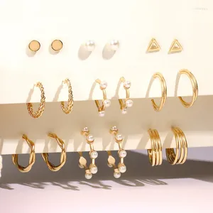 Kolczyki Dangle Vkme moda vintage Pearl zestaw dla kobiet złoty kolor obręczy Perły upuszczone kolce kółko biżuteria kolczyka