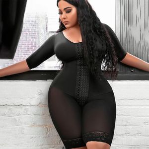 Roupa íntima modeladora de corpo inteiro com sutiã embutido meia manga meia perna bodysuit fajas colombianas reductora redutora e mulher 240322