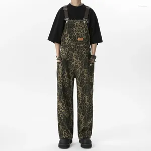Męskie spodnie mężczyźni kobiety Leopard Print Dinim Suspendend kombinezon unisex streetwear moda luźna swoboda dżinsy na szerokości nogi dżinsy spodnie spodnie