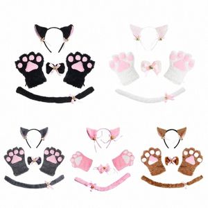 halen Party Cosplay Accories Set Plush for Cat Ear Headband Tail Bowtie 67hW#