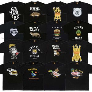 Marca de moda tendência japonesa humana fazer camiseta masculina e feminina designer camisetas bonito manga curta padrão de desenho animado solto algodão casal humano feito t-shirt