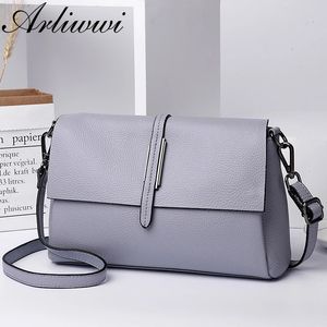 Designer Arliwwi Real Cow Leather Ladys Flap Messenger Bags Genuine Genuine Cowhide Bolsas de ombro funcional 240326