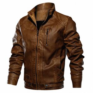 Läderjacka Veste Winter Men's Jacket Biker Kläder Ställ krage Löst ner varm vattentät skinnjacka M-5XL A3E4#