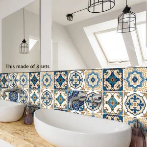 Stickers 10pcs Morocco 3d Tile Ceramic Wall Sticker Kitchen Furniture Toilet Mural Waterproof Room Decals Pvc Wallpaper Waistline