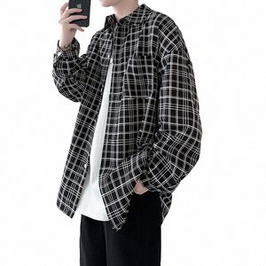 4 Farben Plaid Männer Blusen Harajuku Karierte Hemden Männer Hohe Qualität Herbst Neue Oversize Streetwear Retro Männer Hübsches Hemd x6es #