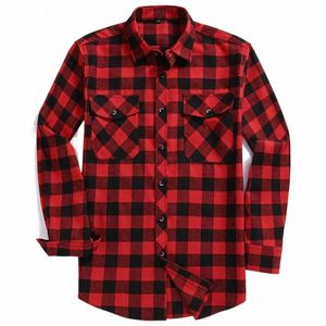 Herbst Herren Flanell Plaid Lg-Ärmel Casual Butt Shirt USA Regular Fit Größe S bis 2XL, Klassisch Kariert, Doppeltaschen Design C4ef#