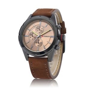 Karien Curren8154 Lässiges Lederarmband mit Edelstahlgehäuse für Herrenuhr, preisgünstige Uhr