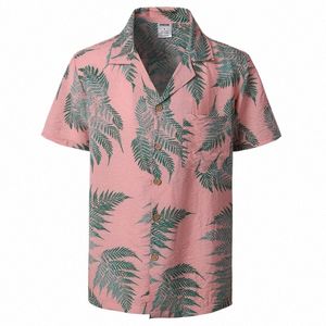 fiピンクハワイアンメンズ2024年の新しい半袖メンズビーチシャツコットカジュアルホリデーVacati Chemise Homme 953c＃