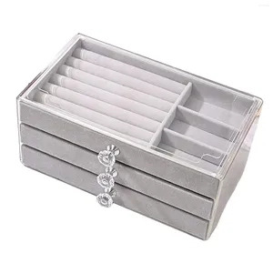 Sacchetti per gioielli Organizer in acrilico con 3 cassetti Vetrina con rivestimento in velluto realizzata in cartone composito avvolto in tessuto