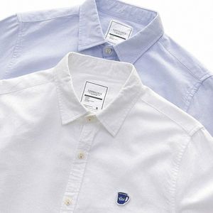 spring Japanese Simple Lg Sleeve Lapel Oxford Sticker Shirt Men's Fi 100% Cott Wed Slim Solid Color Casual Blouses 581n#