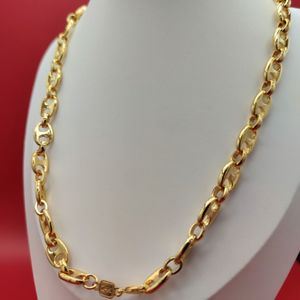 24 K Yellow Real Gold GF Puffed Mariner Link Chain Necklace 10mm 23 6 Hummer Clasp Stamp207C