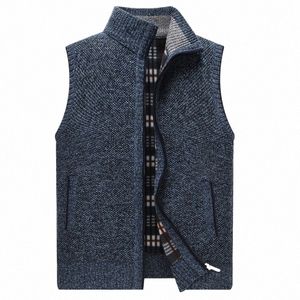 Vinter tjocka varma tröjor Vest Men Autumn Fleece ärmjackor tröja med stickad blixtlås väst ytterkläder casaco masculino 90rx#