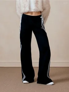 Kadın Pantolon Houzhou Y2K Siyah Çizgili Sweetpants Kadın Kore Moda Bahar Gyonu Geniş Bacak Spor Sokak Giyim Harajuku Pantolon Kpop