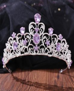 Silver Purple Rhinestone Tiaras Crowns pannband Brud Party Diadem Bridal Wedding Hair smycken Ornament Jewellry3452770