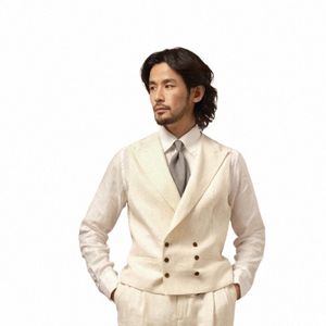 men's vest Retro and Elegant Leisure New in Suits & Blazers Beige Double -breasted V -neck Sleevel Gentleman British Style t7nL#