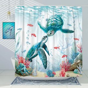 Blue Sea Turtle Preshower Curtain Funny Ocean Animal Starfish Coral Tropical Fish Podwodne morskie zasłony życiowe Wystrój łazienki 240328