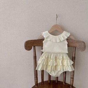 Kleidungssets Sommer Babykleidung Säuglingsmädchen T-Shirts Shorts Kleinkind Ärmellos Lotuskragen T-Shirts Tops Doppelschicht 2-teilige Outfits