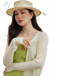 dushu Women Outer Wear Elegant Knit Cardigan 2023 Summer Solid V-Neck Slim Thin Shirt Women Lg Sleeve Sun Protecti Tops y8Lm#