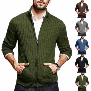 2023 Autumn/winter New Sweater Men Solid Color Half High Neck Lg Sleeve Zipper Slim Fit Knitted Cardigan Men 89Qf#