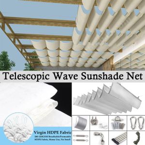 Netze Weiße Außenmarkise AntiUV-Teleskop-Wellen-Sonnenschutznetz Innenhof-Pergola-Sonnendach Einziehbares Schwimmbad-Schattensegel