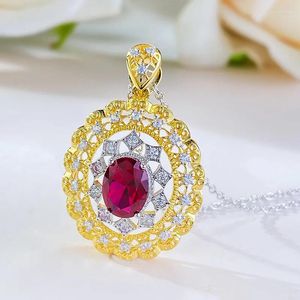 Ketten Apaison 925 Sterling Silber 6 8mm Rubin Halsketten Anhänger für Frauen Edlen Schmuck Braut High Carbon Diamant Schlüsselbein kette