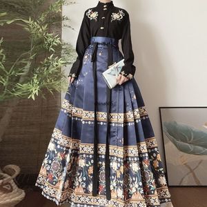 Arbeitskleider Zweiteilige Sets Damen Outifits Rock Pferd Gesicht Chinesische Hanfu Ethnische Stil Mode Kleidung Frauen Kleidung Vintage Drop De Dh4GB