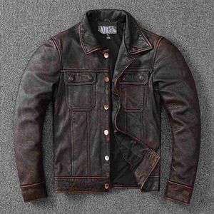 Herren Leder Kunstleder New Vintage Braun Workwear Style Cowboy Echtleder Jacke Natur Rindsleder Mantel Herren Stone Mill Old Style Kleidung 240330