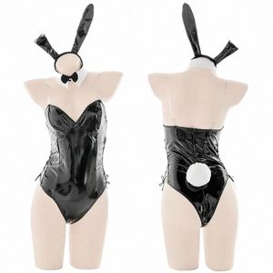 sexy Lingerie Cosplay Bunny Costume PU Leather Bodysuit Mai Sakurajima Rabbit Suit Kawaii Ears 8 Pcs Anime Maid Outfit for Women k3uj#