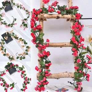 Flores decorativas 1.8m Artificial Rose Vine Flor Garland Decoração de Natal Salte de casamento na parede de parede Home Falsa D0K4