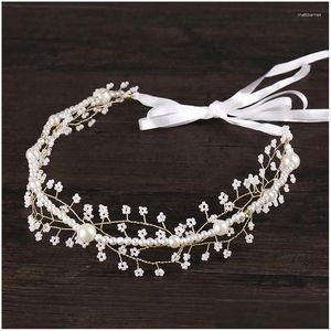 Hårklämmor Barrettes Luxury Pearl Pannband Flower Tiara för kvinnor Pageant Party Bridal Accessories Smycken Vinrankor Hårband Gift Drop Del Ote53