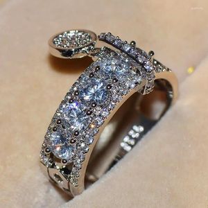 With Side Stones Luxury Female Crystal Zircon Stone Ring Unique Style Fashion Rose Gold Silver Jewelry Vintage Wedding Rings For Men And