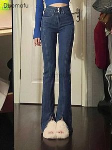 Jeans da donna Duomofu Coreano Chic Elastico a vita alta Slim Classico Jeans svasati femminili Primavera Basic Split Semplice Lunghezza intera Moda Donna Jeans 24328