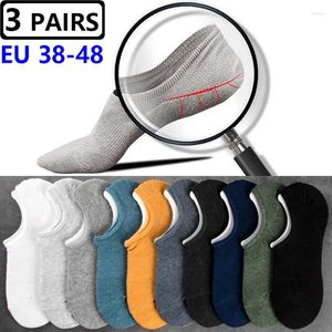 Men's Socks 3 Pairs/Lot Plus Size EU47 48 Mens Low Cut Cotton Invisible Silicone Non-slip Summer Autumn Comfort Black White Boat