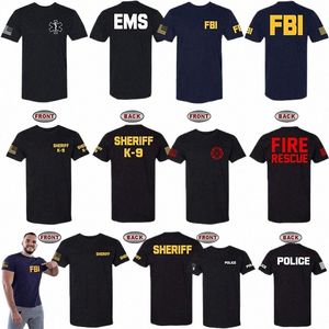 法執行機関 - 警察EMS FBI消防救助保安官K-9双方向Tシャツ面白い女性男性服のカバーオルク服t4nz＃