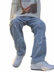 gmiixder High Street Jeans Boys Persality Trend Корейские прямые брюки Весенний тренд Бренд Ins Широкие брюки Old Shool Джинсовые брюки L0s5 #