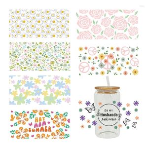 Window Stickers 3D UV DTF Transfers 16oz Cup Wraps Flower Printed For DIY Glass Ceramic Metal Leather Etc. D6376