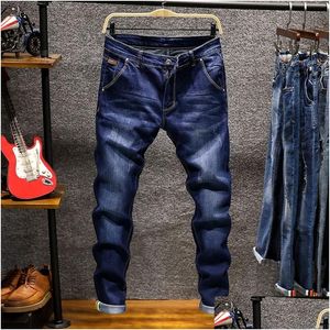 Jeans masculinos homens 6 cores rasgado skinny morreu destruído slim fit stretchy joelho buracos calças jeans moda casual para homens gota entrega dhzp9