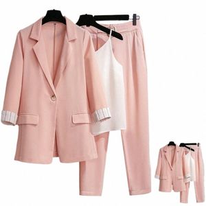 3 Pçs/set Formal Mulheres Busin Outfit Solto Blazer Colete Calças Definir OL Estilo Respirável Busin Viagem Reunião E3HV #