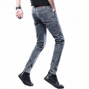高品質のジーンズメンスリムフィーカウボーイズボンコットスモールエラスティック快適な男性デニムパンツサイズ27-36 Q6VF＃