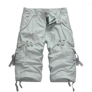 Herrenhose, Sommer-Cargo-Shorts, Baumwolle, lässig, Outdoor, Militär, mit mehreren Taschen, modisch, wadenlang, Übergröße