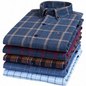 Pure Cott Men's Plaid skjorta LG Sleeve Regular Fit Men Casual överdimensionerad skjorta Leisure Autumn Spring Man Blus Ny plus -storlek W7YF#
