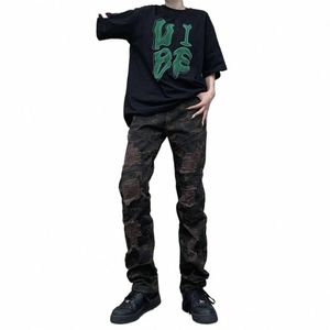 Kvinnors y2k kläder rippade jeans high street midja midkläder sommarmopp harem bred punk baggy rak denim byxor jeans män z10r#