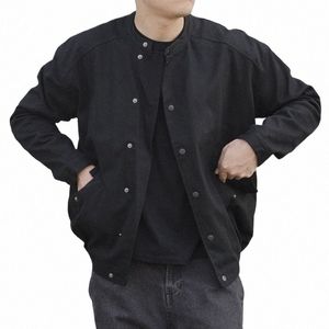 春の秋の襟の野球ジャケット日本レトロハンサム因果ゆるいハイストリートジャケットメンズトップス男性服n5bk＃