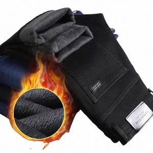 2024 neue Männer Fi Winter Jeans Schwarz Farbe Slim Fit Stretch Dicke Veet Hosen Warme Denim Casual Fleece Hosen Männlichen 11J3 #