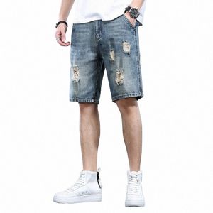 2022 estate strappato jeans corti uomo pantaloncini di jeans streetwear casual larghi pantaloni dritti al ginocchio q7u6 #