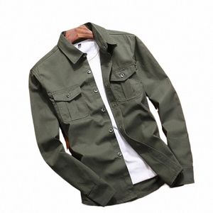 Dr Cargo Shirt Men 2024真新しいレギュラーフィットLGスリーブバットダウンシャツソリッドカラーターンネックプラスワークカーゴシャツo9ad＃