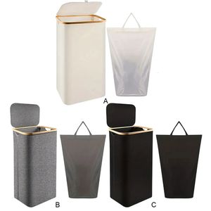 Collapsible Clothes Hamper with Lid Inner Bag Storage Basket Oxford Cloth Bathroom Laundry Accessories 240319