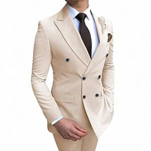 2023 Wedding Suits Men Busin Fi 2 Piece Set Slim Jacket Dr Blazers Coat Pants Trousers Solid Color Double Breasted 16Ov#