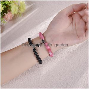 Beaded 2Pcs/Set Magnetic Distance Bead Bracelet Couple Minimalist Heart Lovers Matching Friendship Bracelets For Women Drop Dhgarden Dhrka